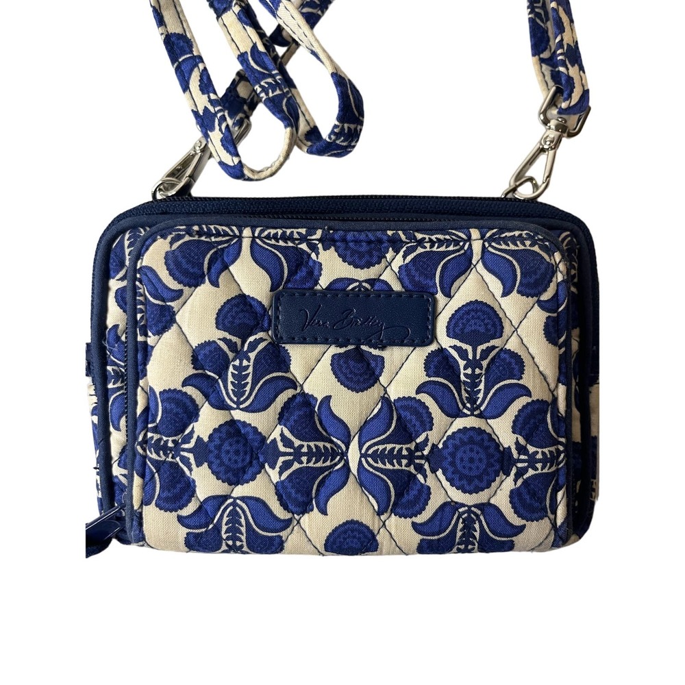 Vera Bradley Crossbody Wristlet Mini Bag Cobablt Blue Quilted Paisley Tile Print